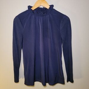 Ann Taylor Blue Mock Neck Long Sleeve Blouse, XS